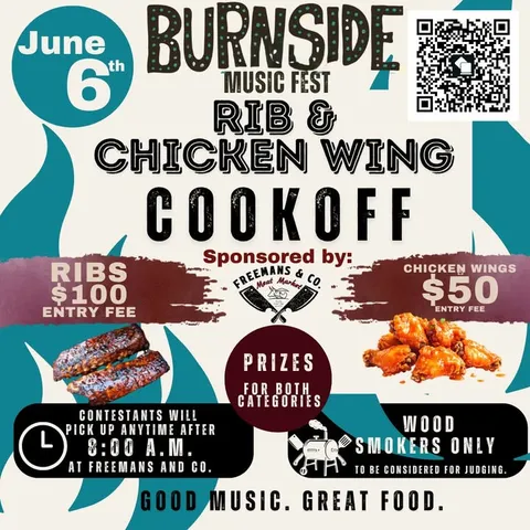 Burnside Music Fest Rib & Chicken Wing Cook Off Challenges Pitmasters on June 6